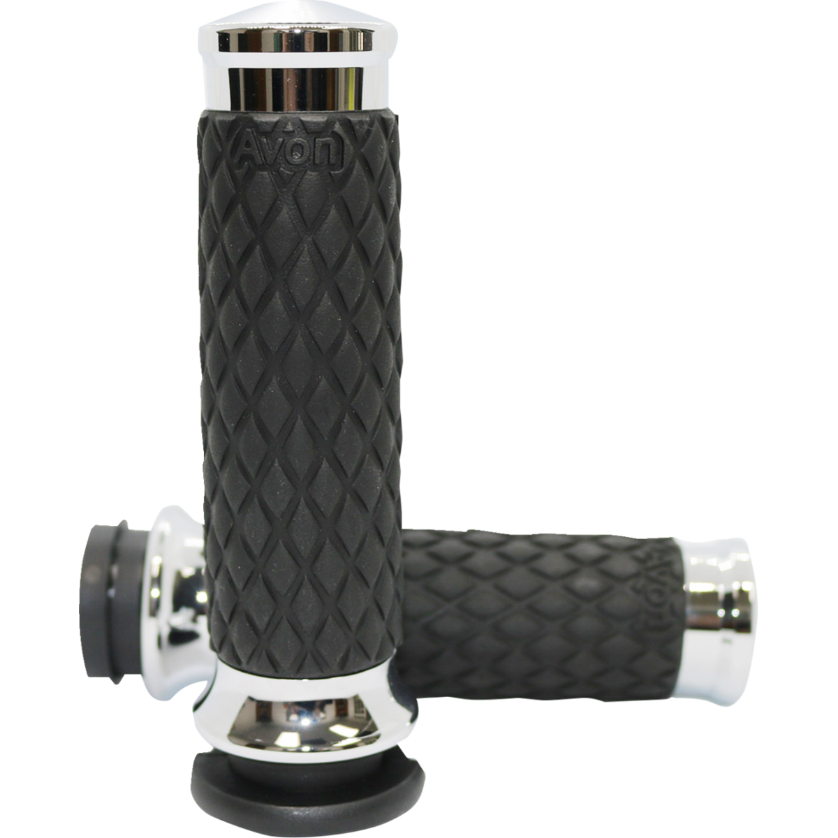 AVON GRIPS - Diamond Contour Grips - Chrome '82-'17 - Grips - MetalCore Harley Supply