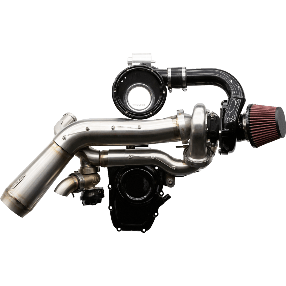 TRASK - Tornado Stage 2 Turbo Kit Gen 1 - Stainless with Black Aluminum - Turbo Kit - MetalCore Harley Supply