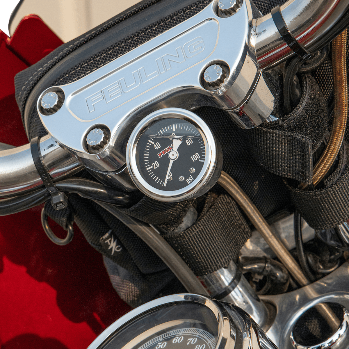 FEULING-Remote Oil PSI Gauge Kit - Stainless Line / M8 Motors-Oil Pressure Gauge-MetalCore Harley Supply