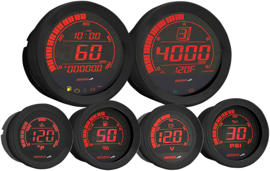 KOSO-Six-Piece Gauge Kit / '04-'13 Bagger-Gauges-MetalCore Harley Supply