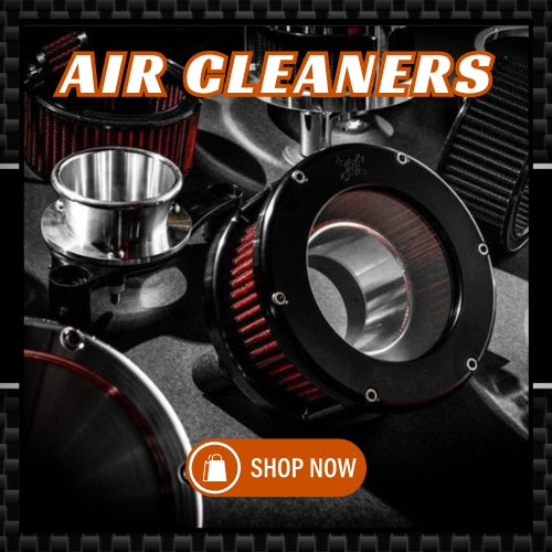 Shop by Product Type" banner featuring a variety of Harley-Davidson air cleaners and air filters, presented with detailed images and descriptions of each model.