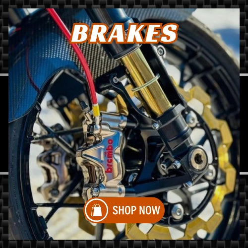 Banner displaying a selection of Harley-Davidson brakes, categorized under "Shop by Product Type," with clear visuals of different brake models and features.