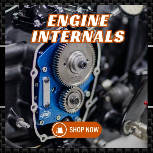 "Shop Now" button overlaid on an image showcasing Harley-Davidson engine internals, designed to direct users to view all engine-related products on the website.
