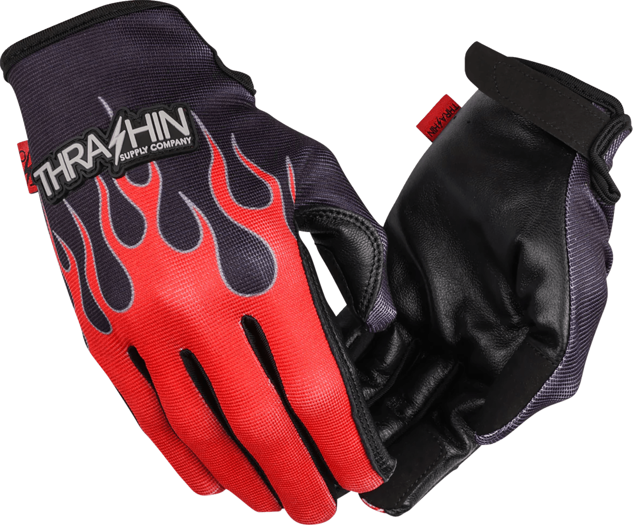 THRASHIN SUPPLY CO.-Stealth Leather Palm Flame Gloves - MetalCore Harley Supply