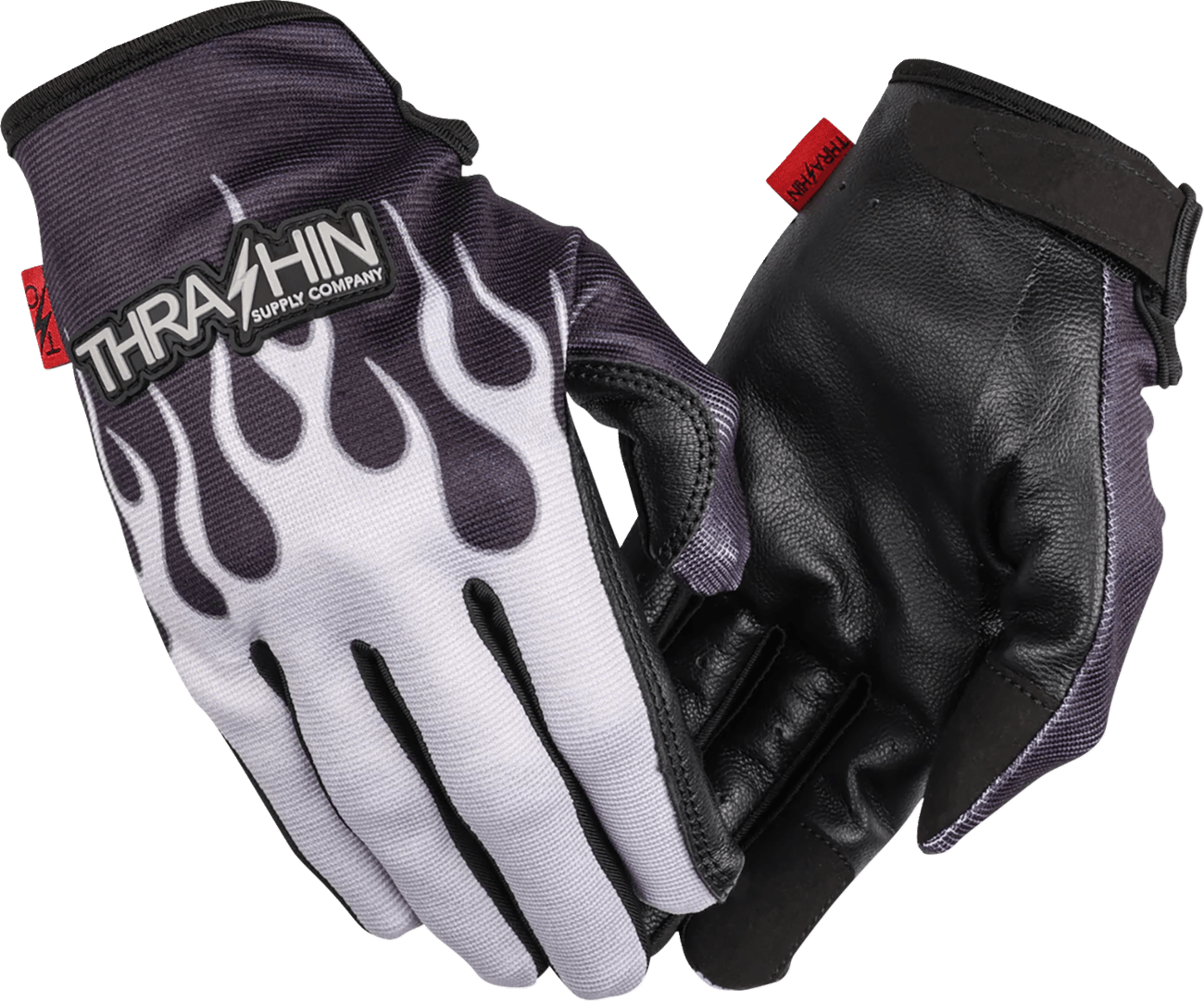 THRASHIN SUPPLY CO.-Stealth Leather Palm Flame Gloves - MetalCore Harley Supply