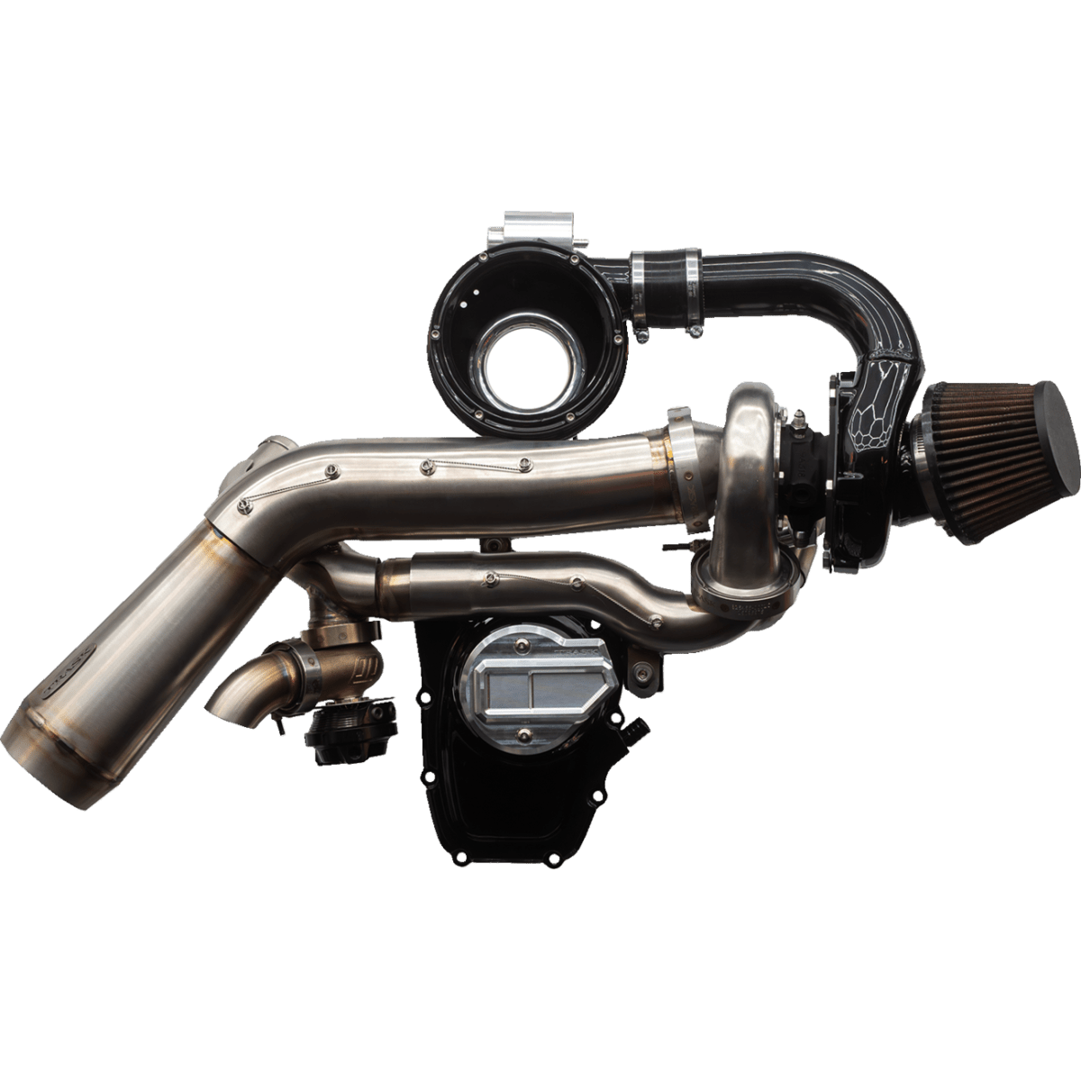 TRASK - Tornado Stage 2 Turbo Kit Gen 2 - Stainless with Black Aluminum - Turbo Kit - MetalCore Harley Supply